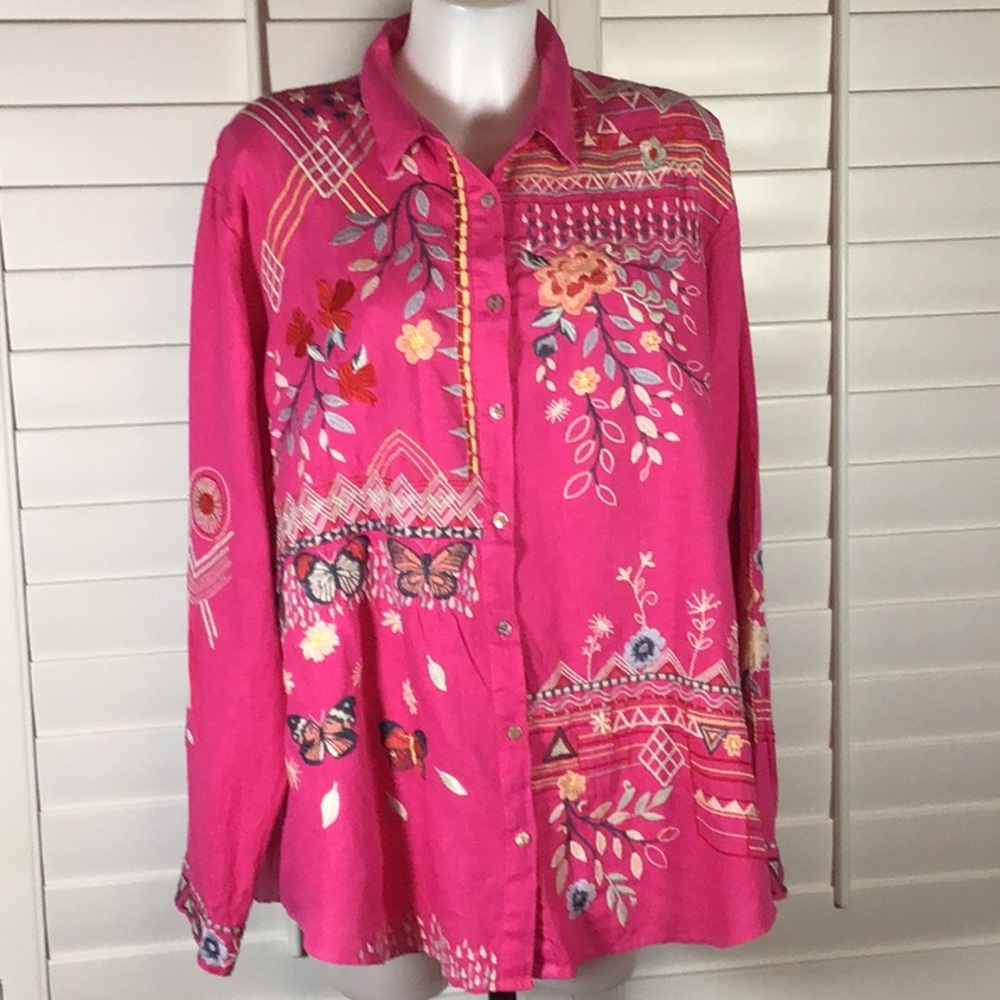 Johnny Was embroidered linen shirt
